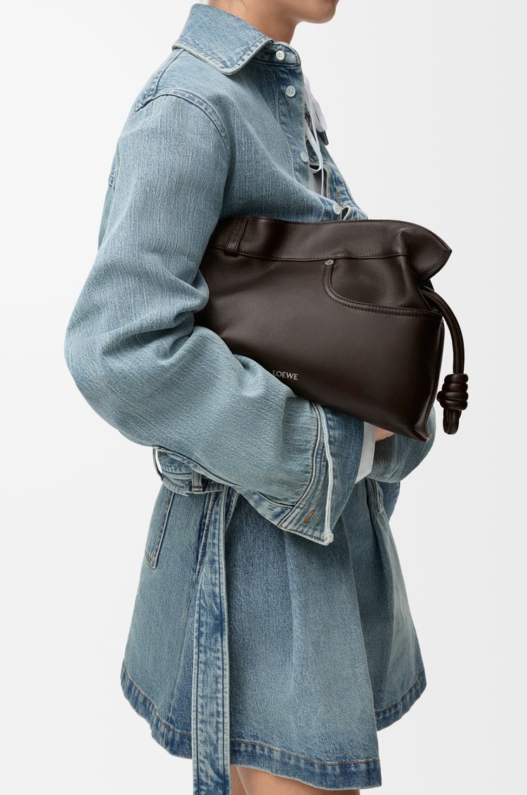 LOEWE Panta medium Flamenco clutch in shiny calfskin Vintage Brown