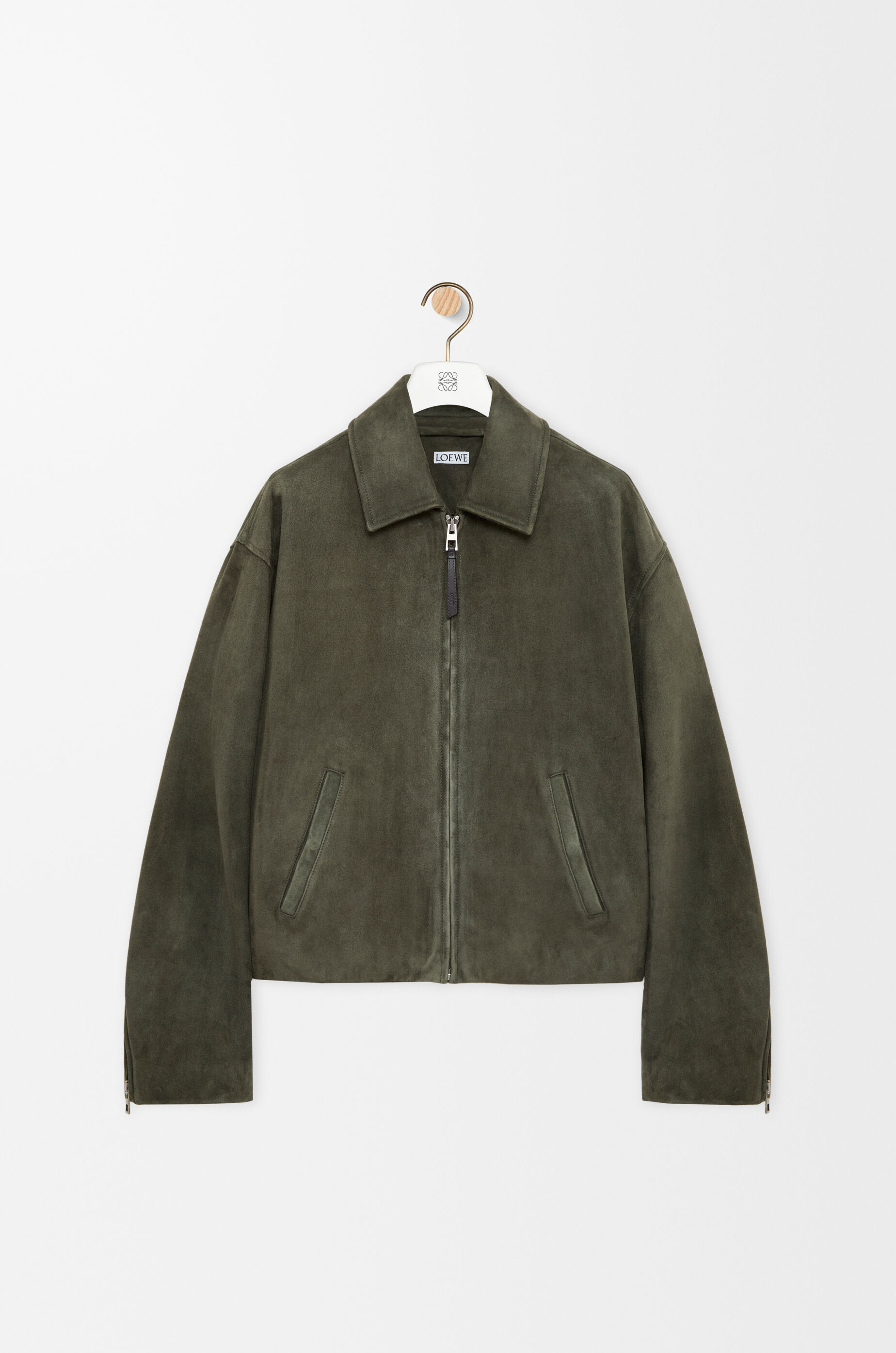 Zip-up jacket in suede lambskin Green - LOEWE APAC official website