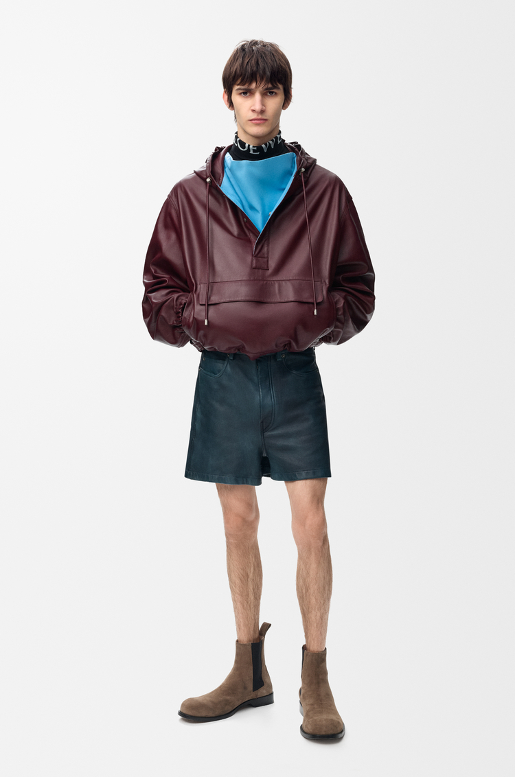 LOEWE 纳帕羊皮革厚夹克 勃艮第红