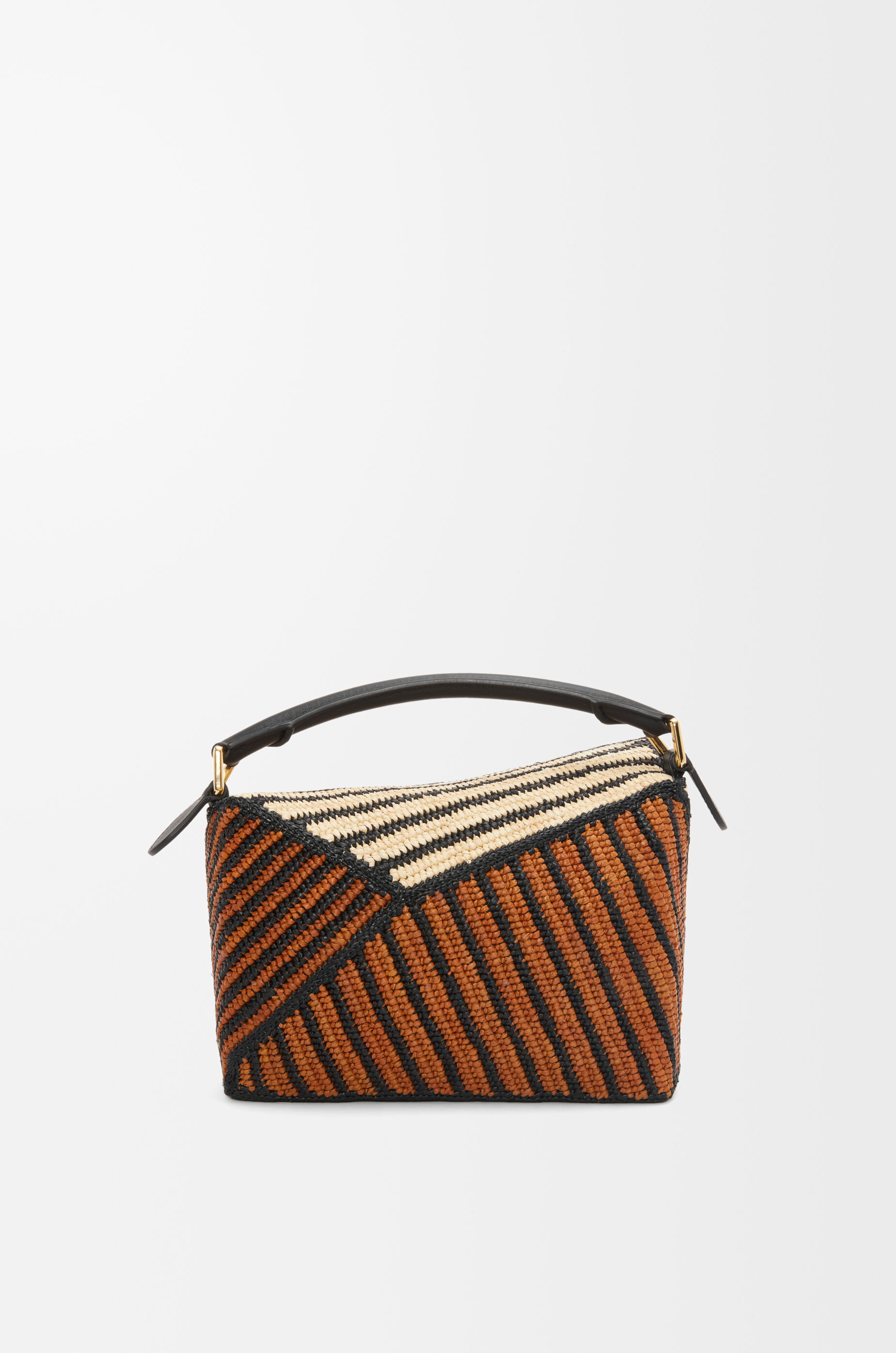 LOEWE Small Puzzle Edge bag in raffia and calfskin Natural/Honey Gold