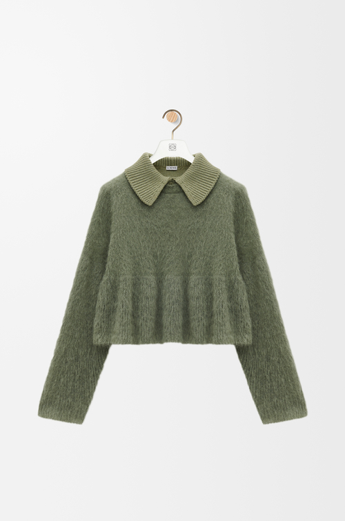 Polo sweater in mohair blend Khaki Green - LOEWE