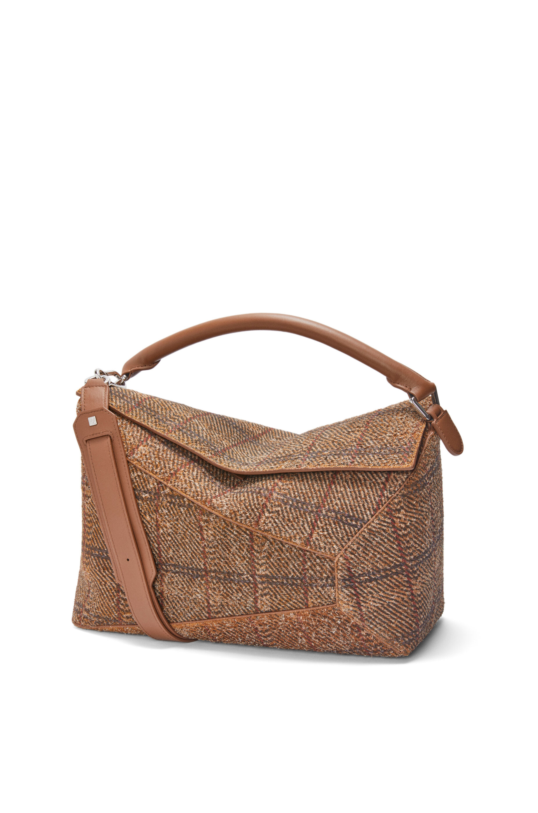 Large Puzzle bag in tartan brushed suede Tan LOEWE