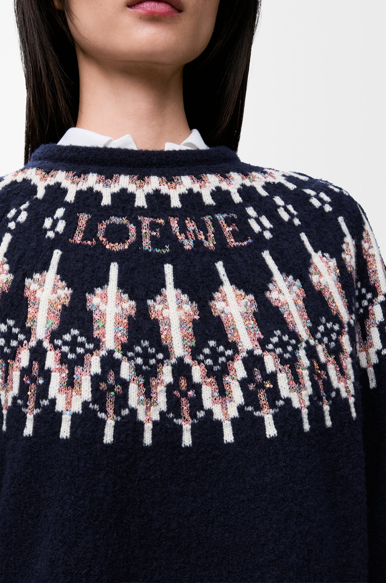 LOEWE Jersey en mezcla de lana Azul Marino/Multicolor