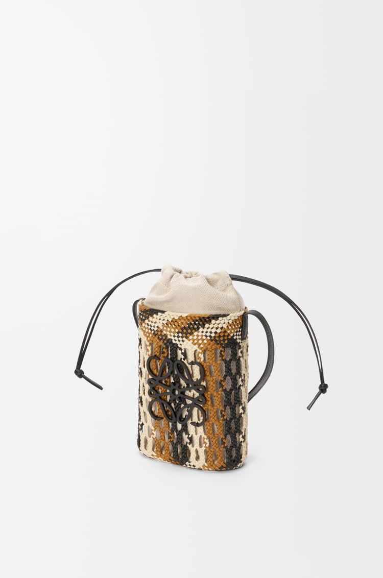LOEWE Square pocket in iraca palm and calfskin Chocolate/Ochre