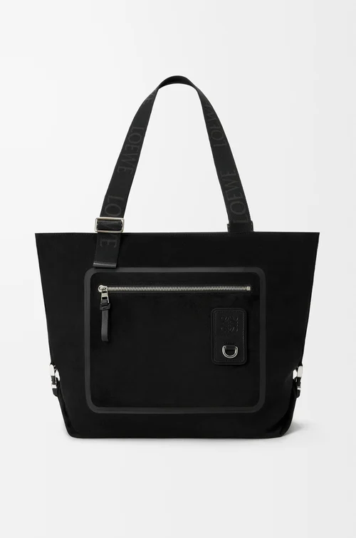LOEWE 플렉스 지퍼 토트 - 캔버스 & 스웨이드 블랙