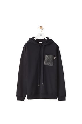 LOEWE Anagram leather patch hoodie in cotton Dark Navy plp_rd