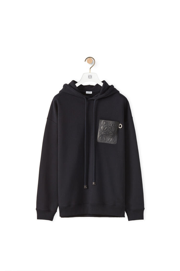 LOEWE Anagram leather patch hoodie in cotton Dark Navy pdp_rd
