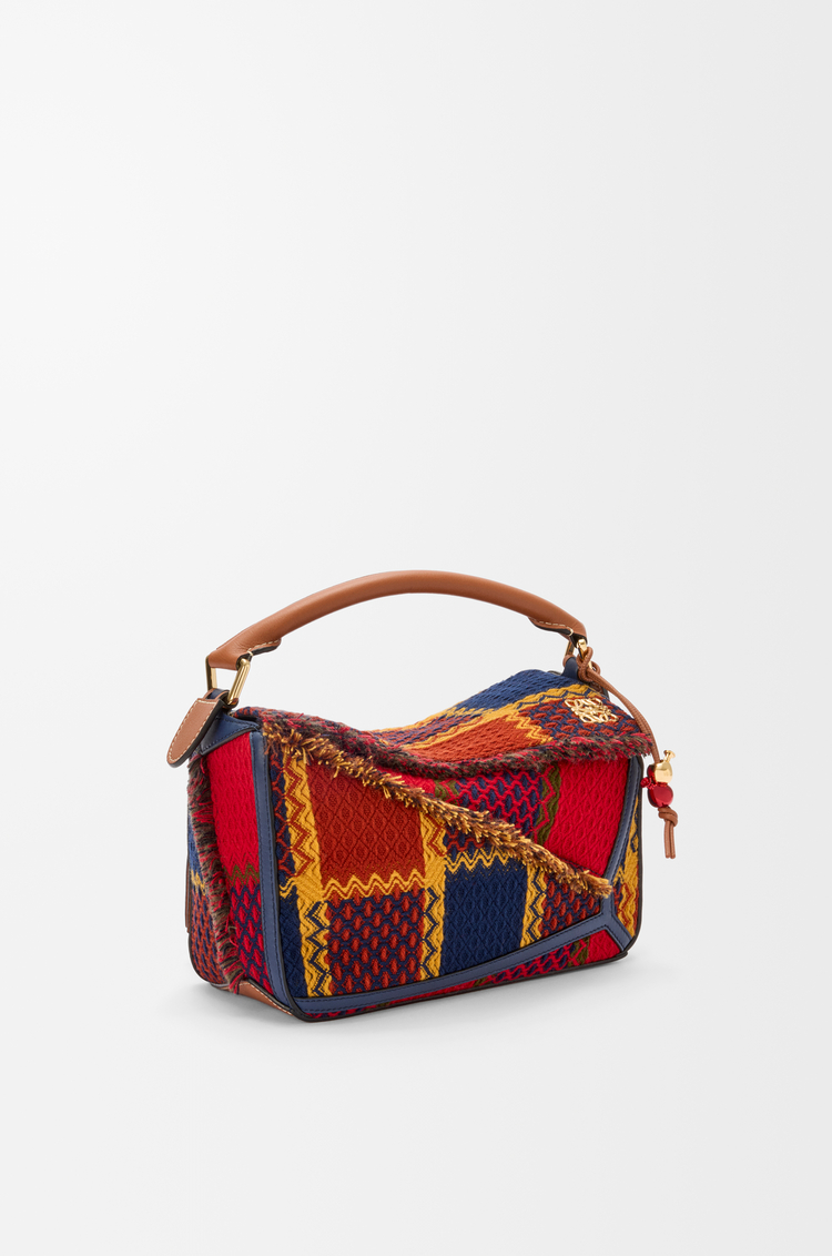 LOEWE Puzzle 10 Tartan re-edition bag in wool and classic calfskin Red
