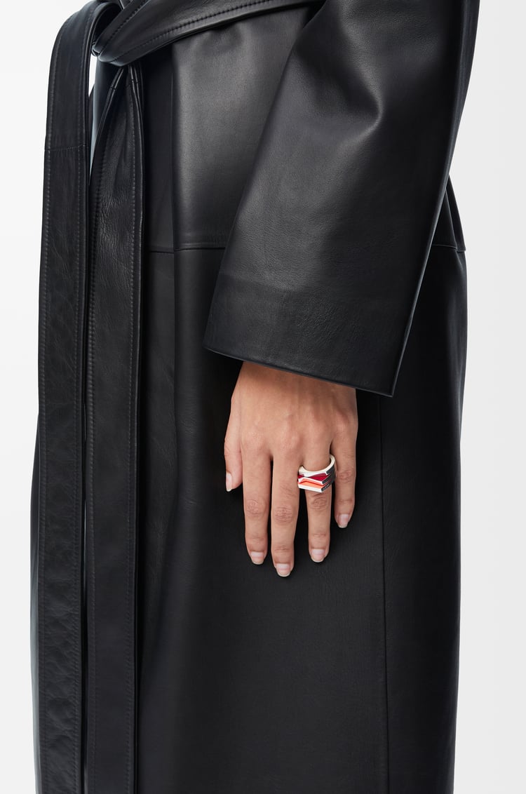LOEWE Stacked pivot ring in sterling silver and enamel Silver/Burgundy/Ivory