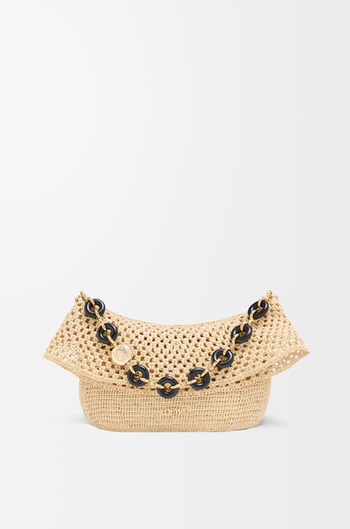 LOEWE Medium Ola bag in raffia and calfskin Natural