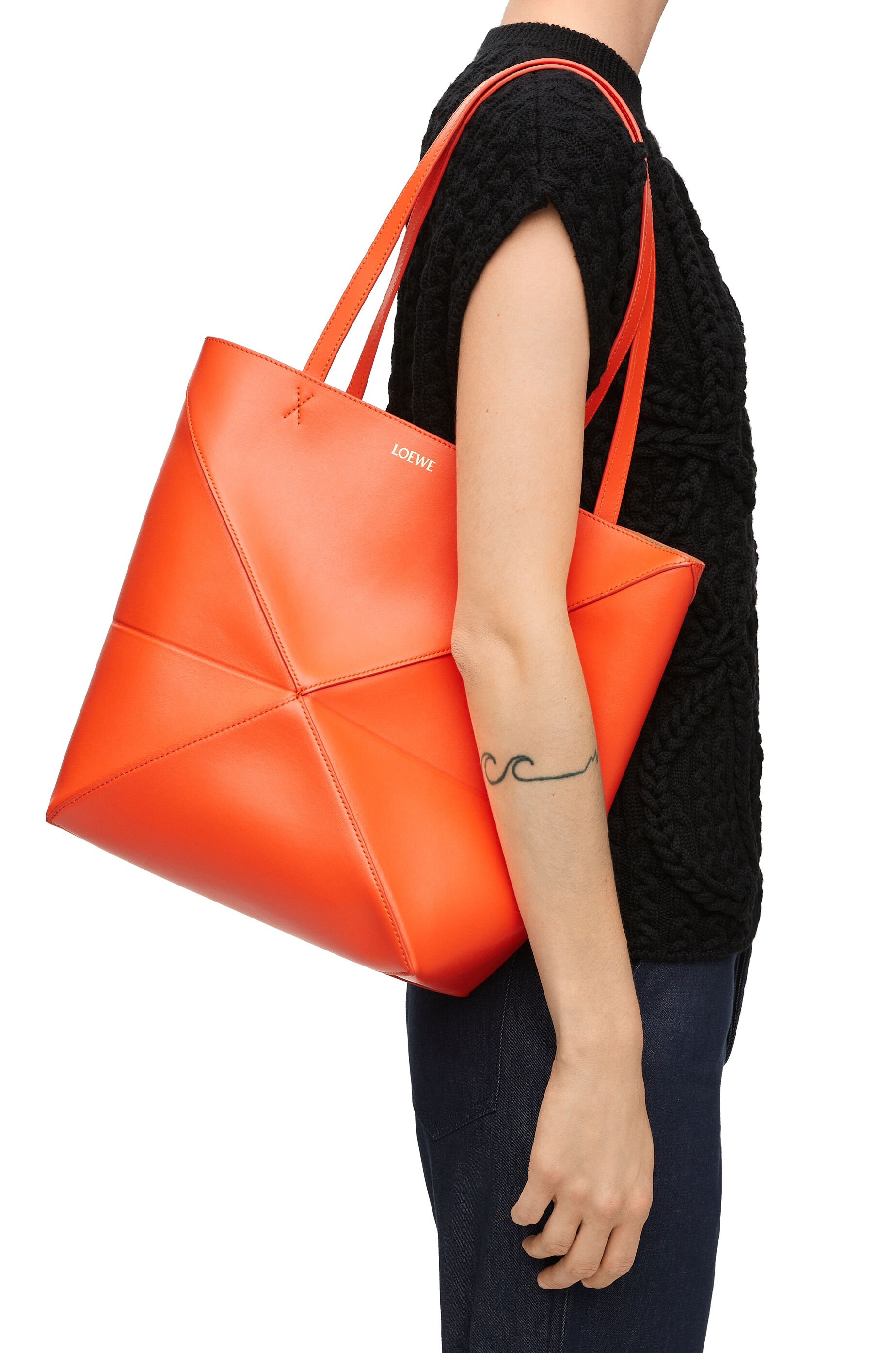 Puzzle Fold Tote in shiny calfskin