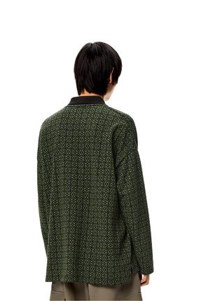 LOEWE Polo de manga larga en algodón y jacquard de Anagrama Negro/Verde Fluor plp_rd