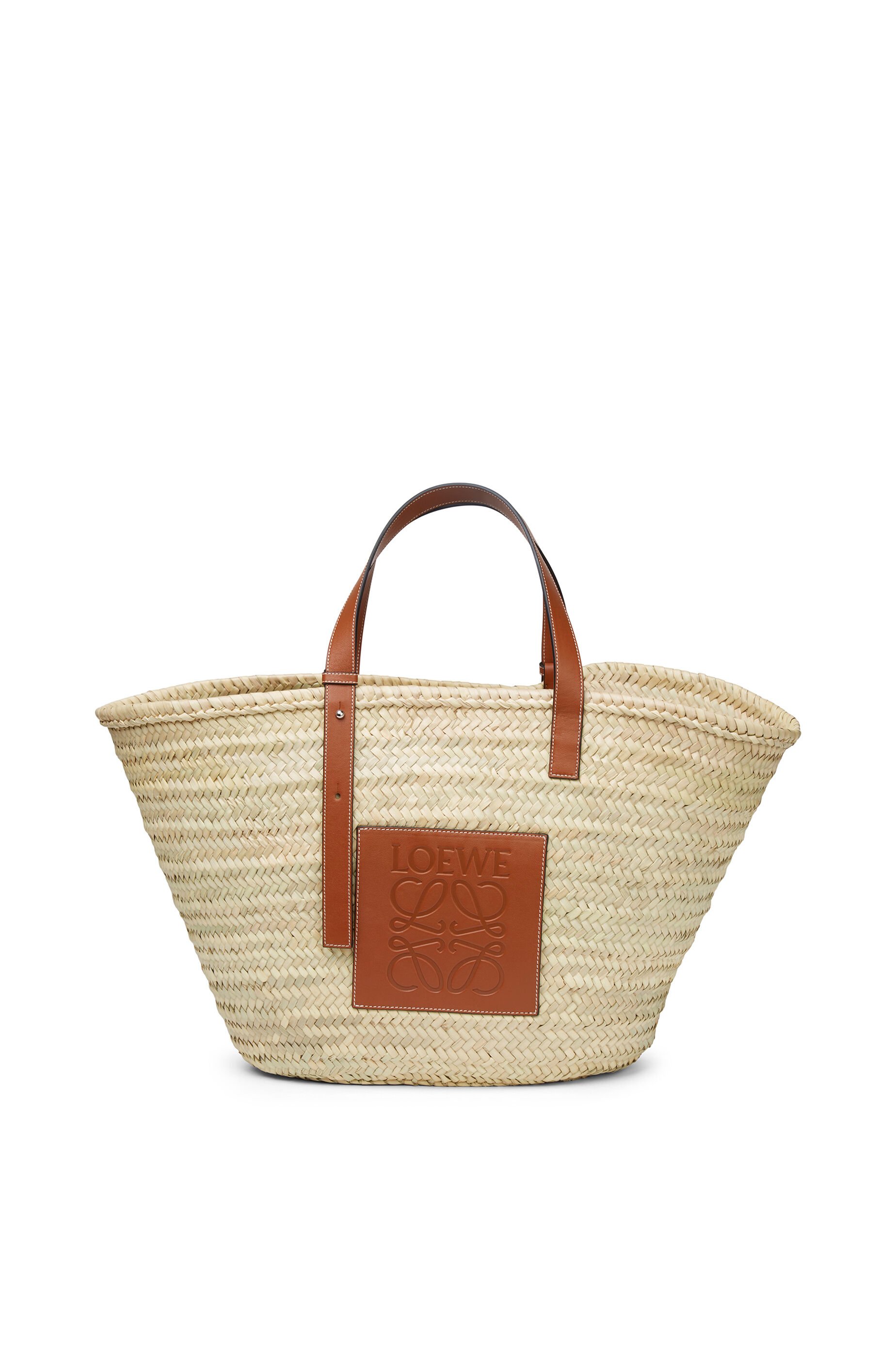 Large Basket bag in palm leaf and calfskin Natural/Tan - LOEWE