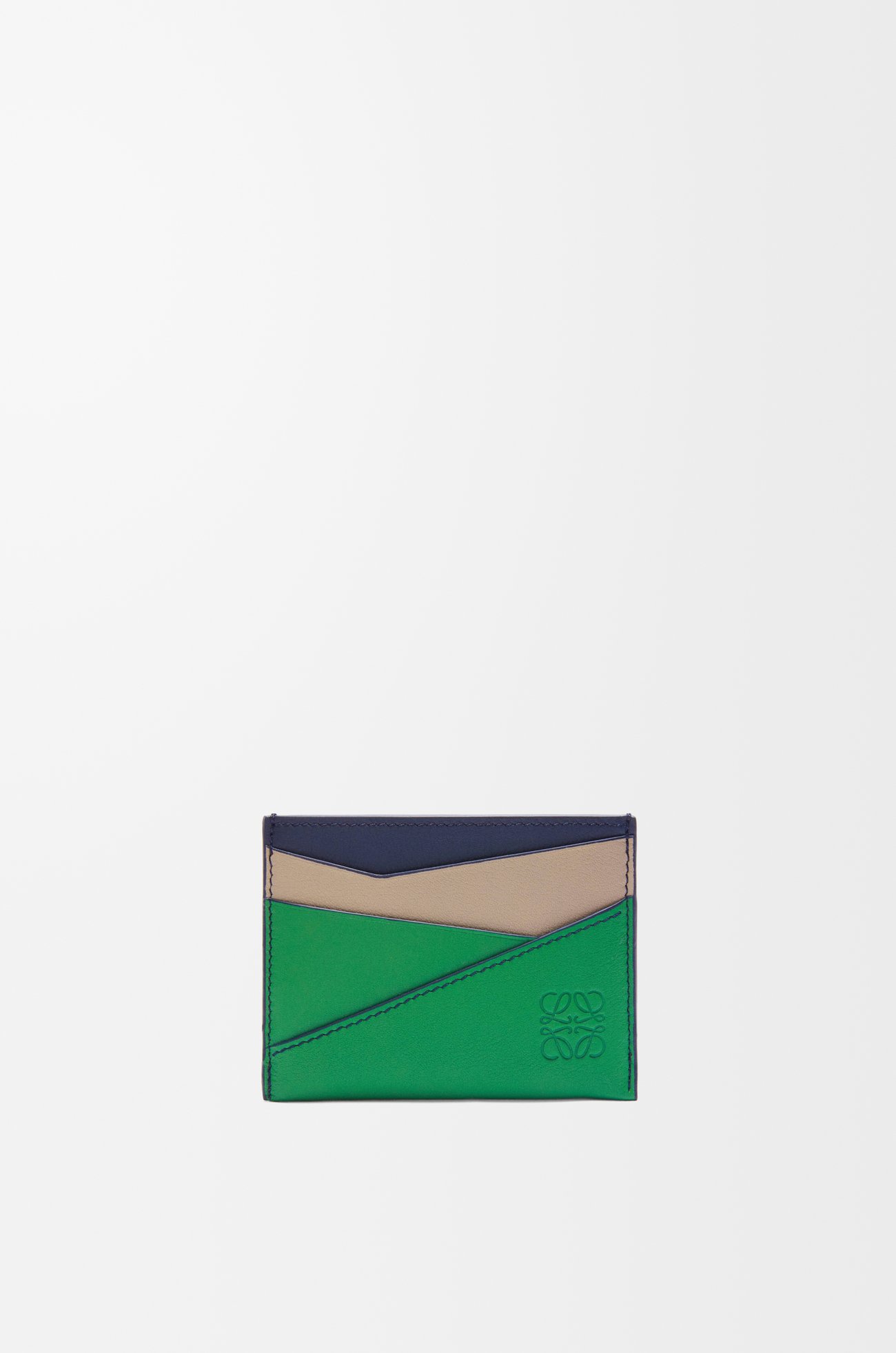 LOEWE Puzzle plain cardholder in classic calfskin Sand/Tropical Green plp_rd
