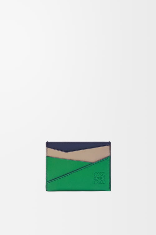 LOEWE 經典小牛皮 Puzzle 素面卡夾 沙色/熱帶綠
