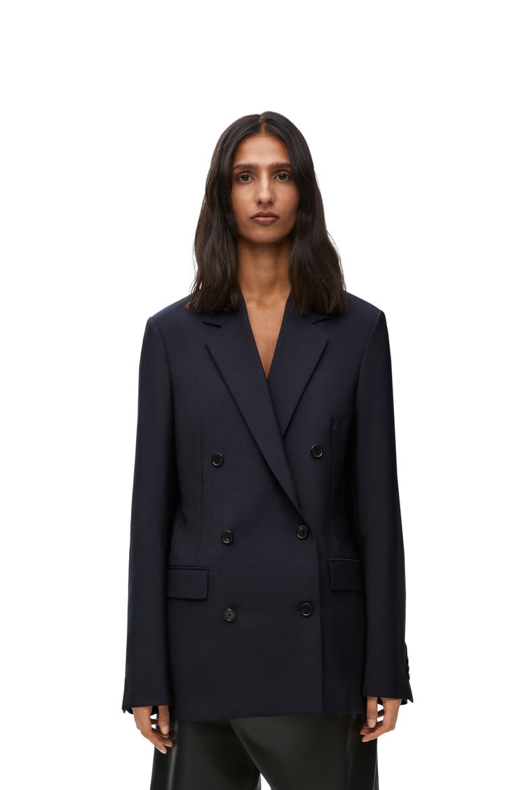 LOEWE Double breasted jacket in mohair and wool Midnight Blue