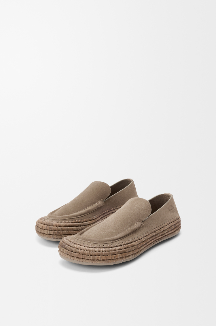 LOEWE Mocasín Rio en ante y rafia Gris Piedra