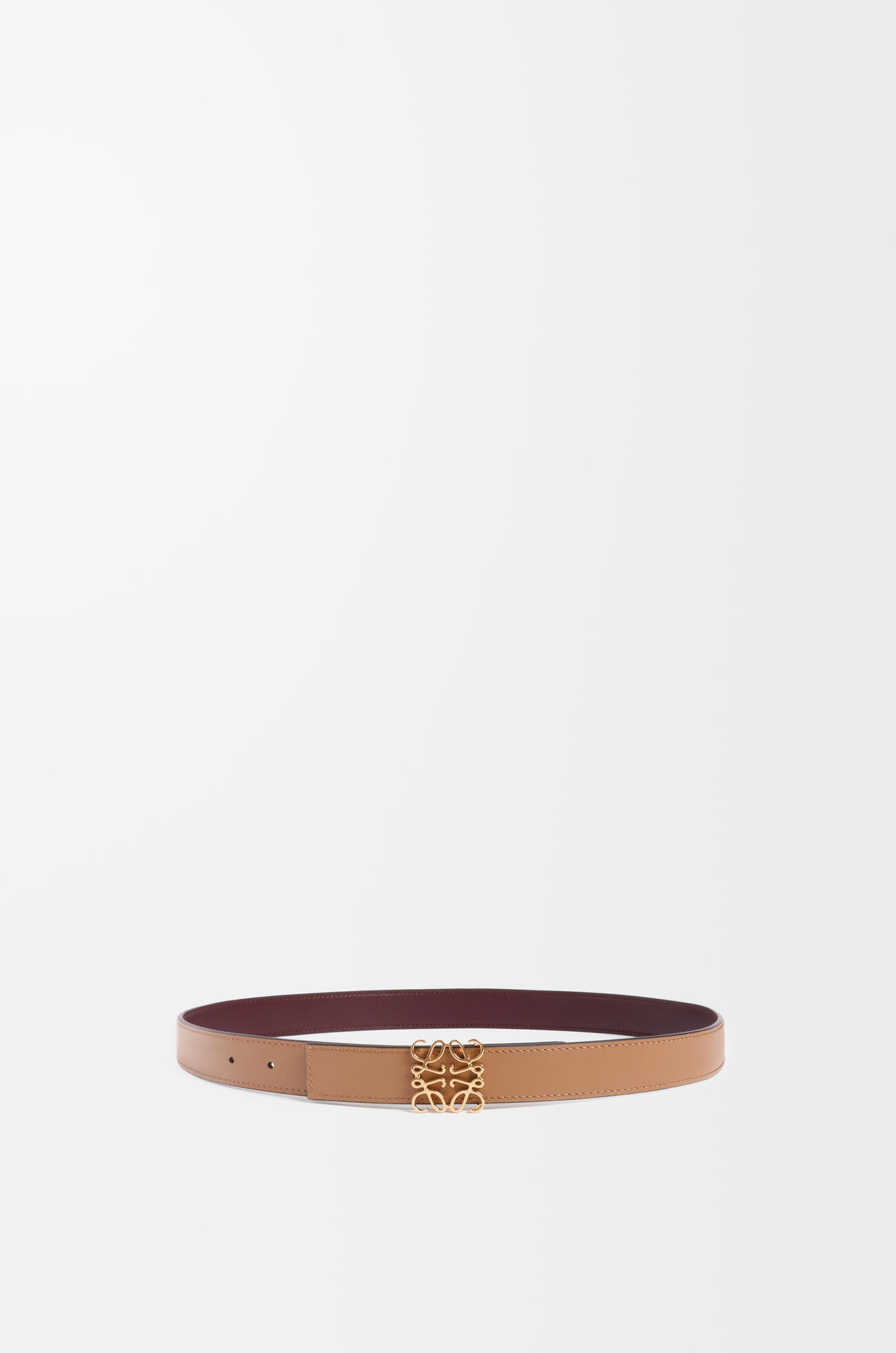 LOEWE 光滑牛皮革双面 Anagram 腰带 勃艮第红/金色