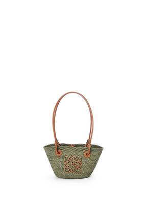 LOEWE Mini Anagram Basket bag in iraca palm and calfskin Khaki Green/Tan plp_rd