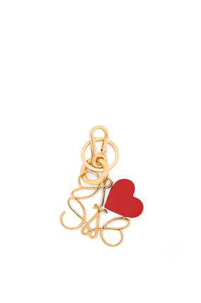 LOEWE Heart Anagram keyring in brass and calfskin Red plp_rd