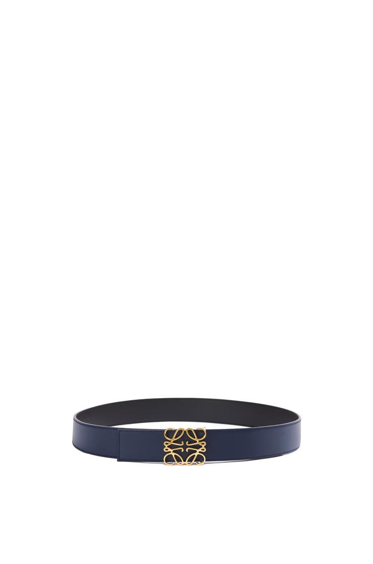 LOEWE Anagram belt in smooth calfskin and brass Black/Navy/Gold