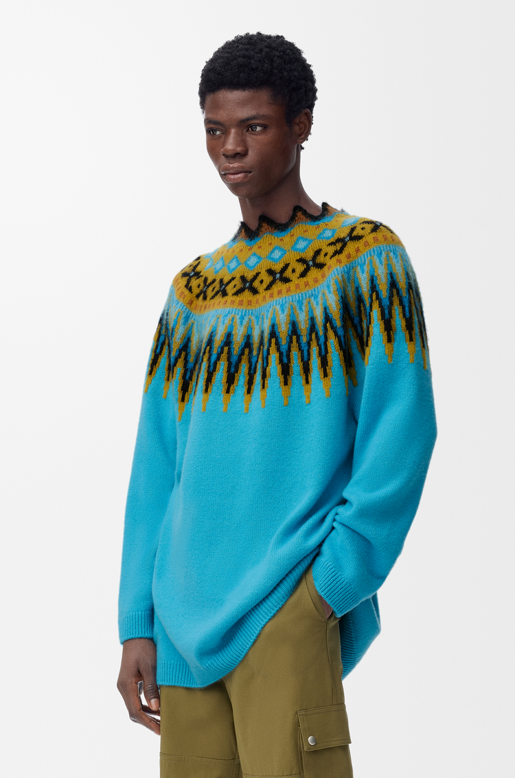 LOEWE Sweater in wool and mohair blend Blue/Multicolor