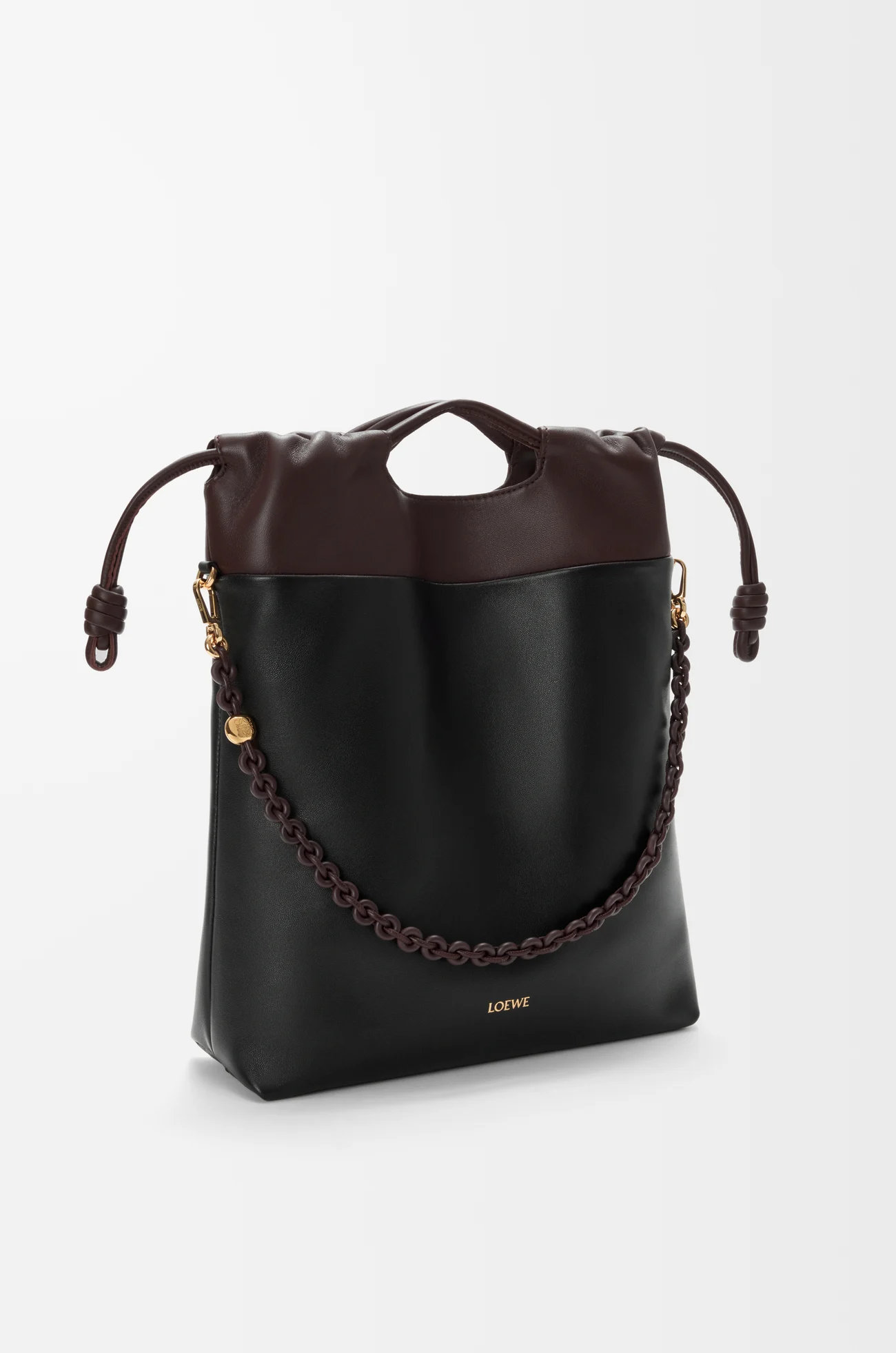 LOEWE Flamenco purse tote in mellow nappa lambskin Black/Dark Chestnut
