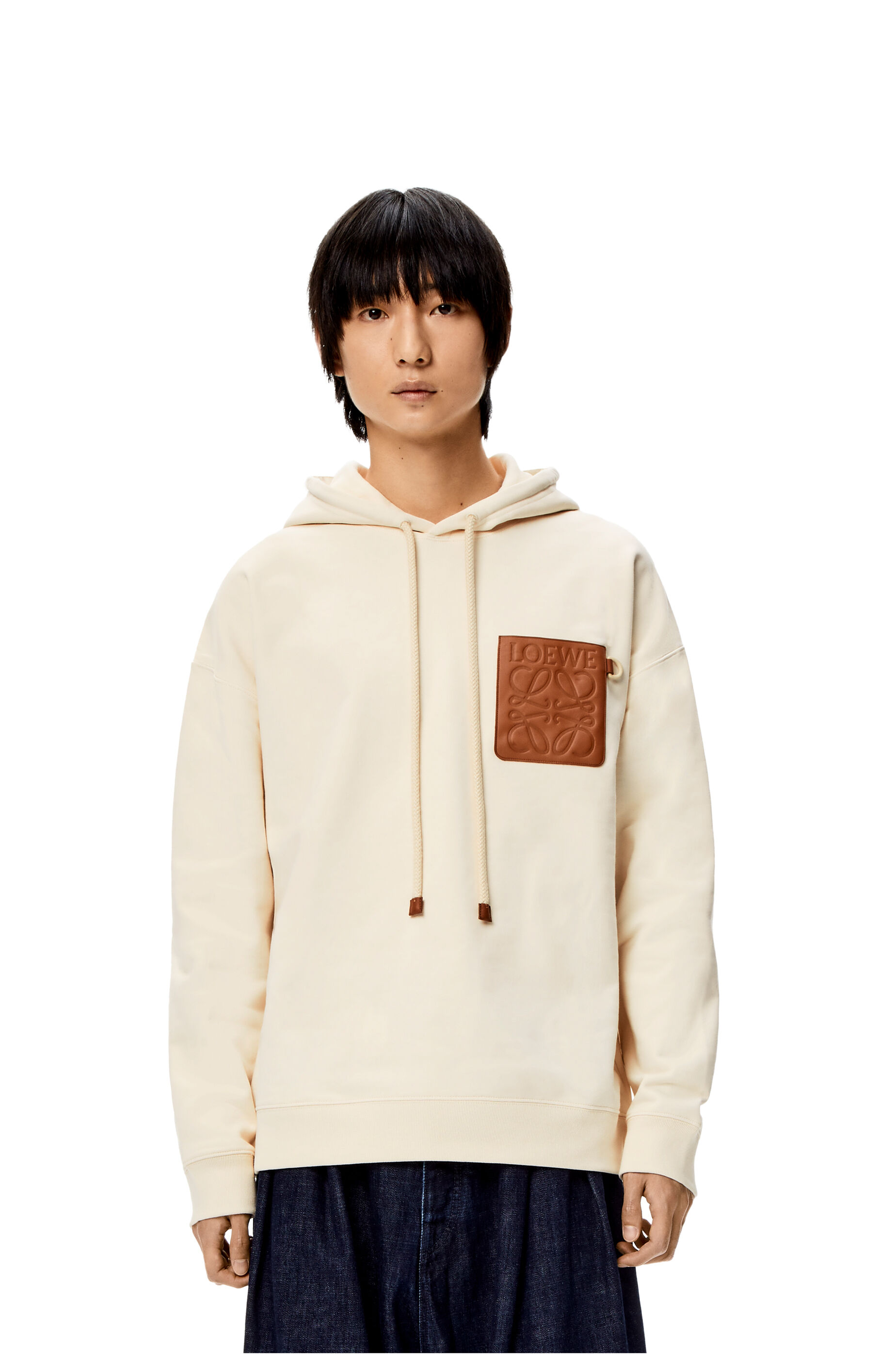 Anagram leather patch hoodie in cotton