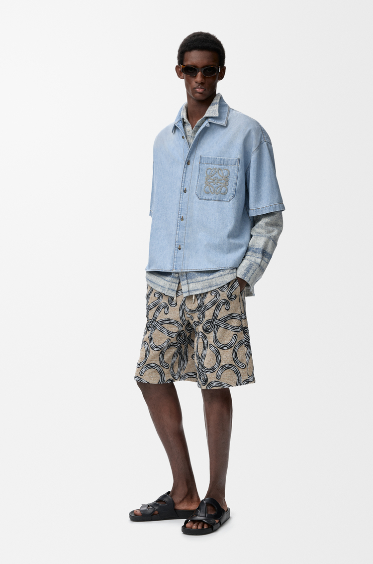 LOEWE Camisa de manga corta en denim Azul Lavado