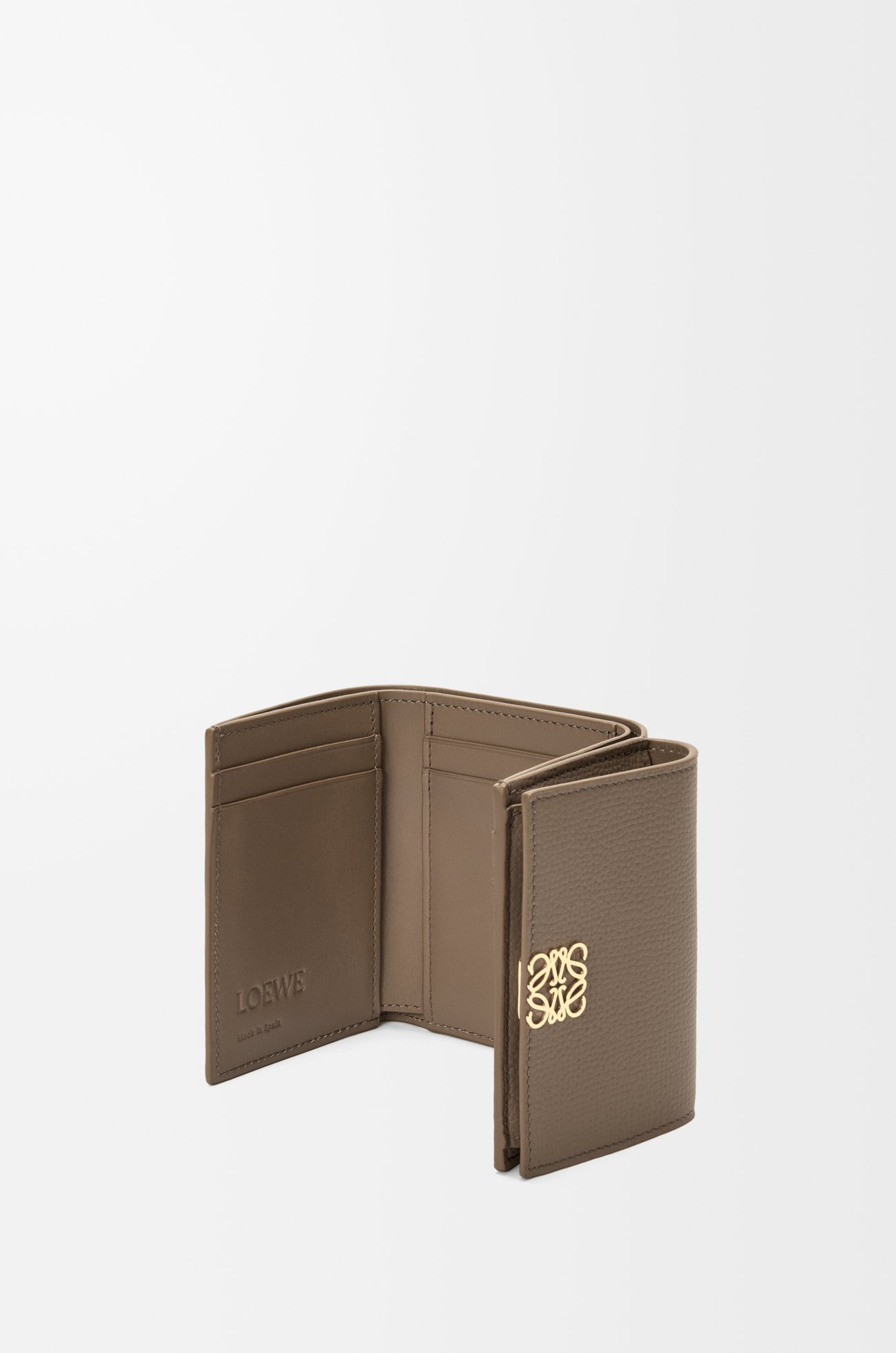 LOEWE Anagram trifold wallet in pebble grained calfskin Taupe