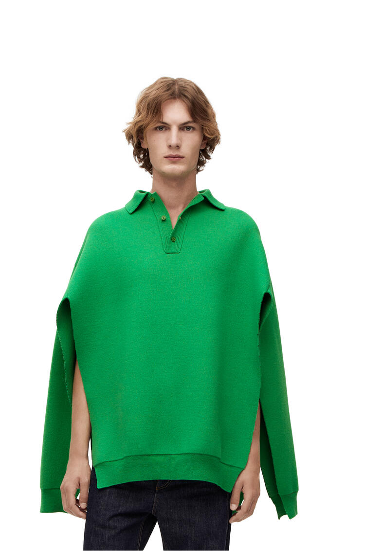 LOEWE Jersey en lana con cuello de polo y costuras abiertas Verde