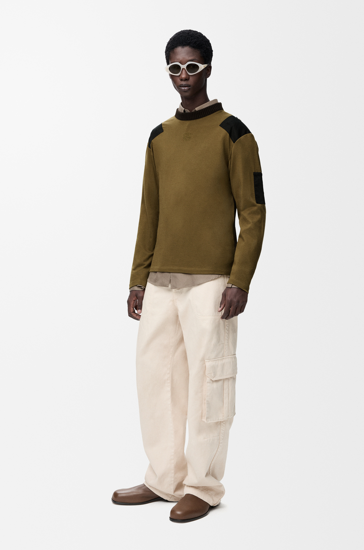 LOEWE Long sleeve top in cotton blend Khaki/Black