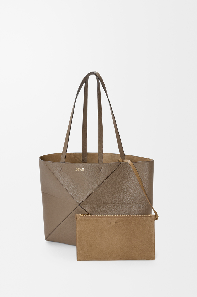 LOEWE Medium horizontal Puzzle Fold tote in soft grained calfskin Taupe