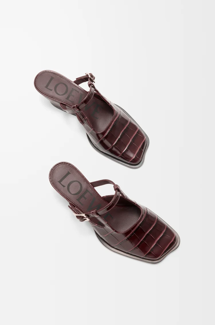 LOEWE Mules Onda en cuir de veau embossé Bordeaux