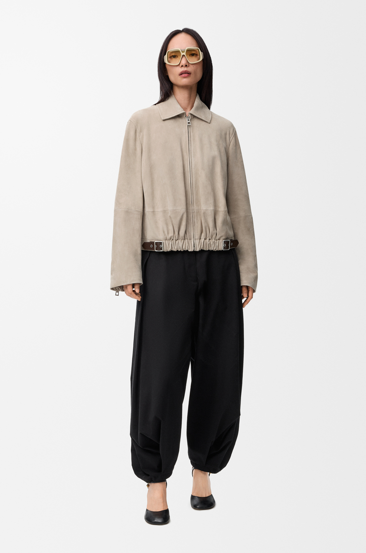 LOEWE Belted jacket in suede goatskin Dark Beige