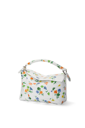 LOEWE Small Flower Puzzle bag in satin calfskin White/Multicolor