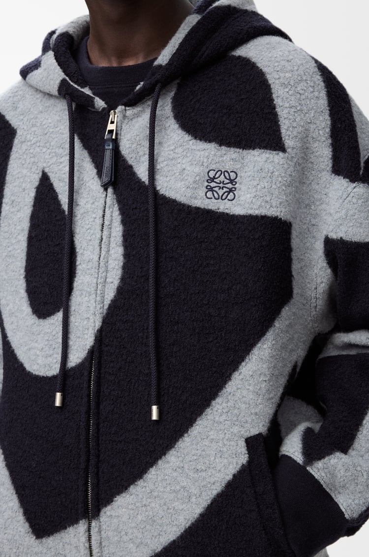 LOEWE Felpa con cappuccio e zip in lana e cotone Blu Navy/Grigio
