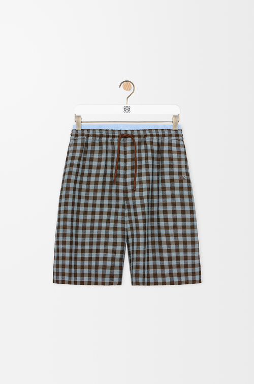 LOEWE Shorts in viscose and linen blend Blue/Brown