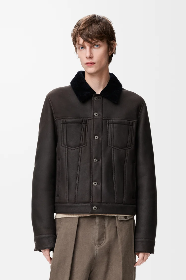 LOEWE Chaqueta trucker en lana de oveja Marrón/Azul Marino