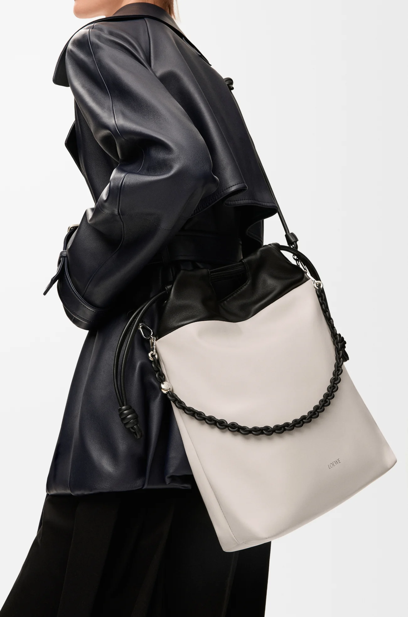 LOEWE Flamenco purse tote in mellow nappa lambskin Light Ghost/Black