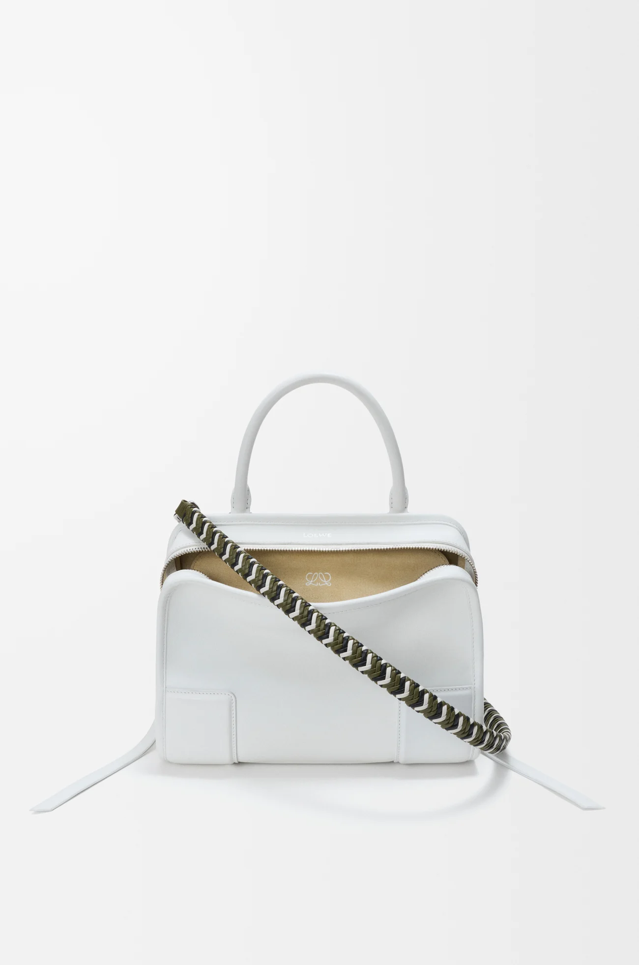 LOEWE Woven strap in leather Brown/White