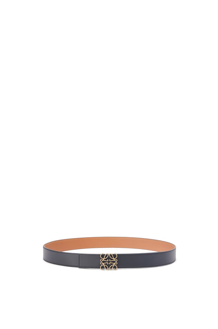 LOEWE Reversible Anagram belt in soft grained calfskin and smooth calfskin Tan/Black/Old Gold