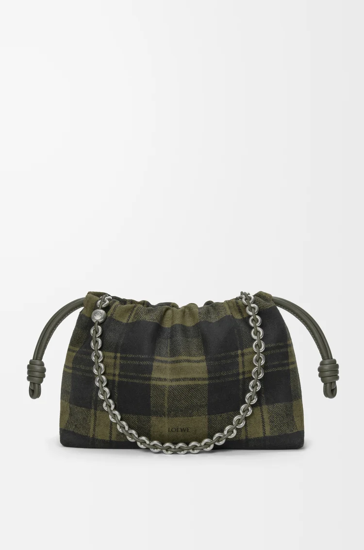 LOEWE Medium Flamenco purse in tartan suede Khaki/Green