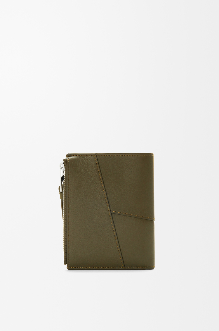 LOEWE Puzzle slim compact wallet in classic calfskin Dark Khaki