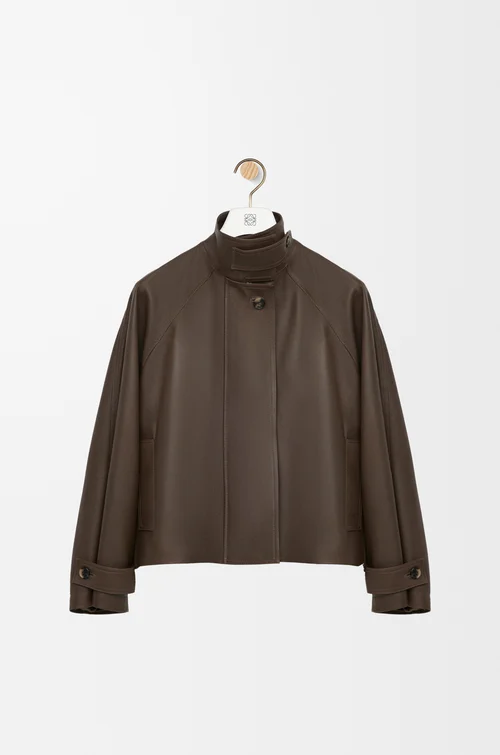 LOEWE 纳帕牛皮革短款派克大衣 深绿色