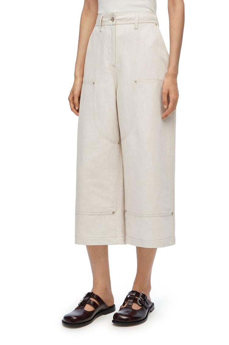 LOEWE Pantalón Workwear cropped en algodón y lino Crudo