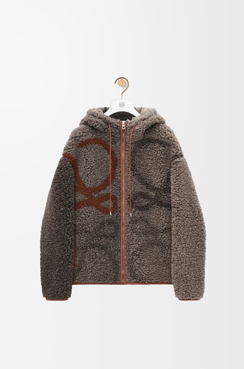 LOEWE Chaqueta con capucha en mezcla de lana Beige/Verde Caqui