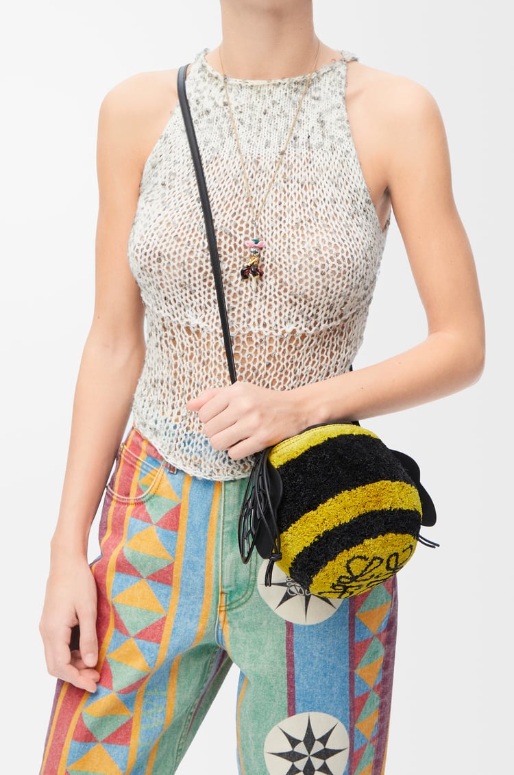 LOEWE Bolso capazo Bee en rafia y piel de ternera Amarillo/Negro