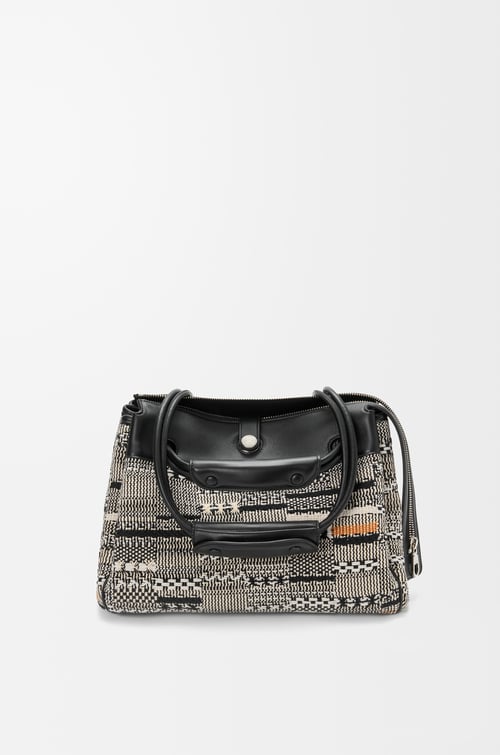 LOEWE Medium Madrid bag in woven textile Black/White