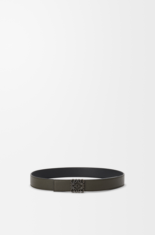 LOEWE Cinturón reversible Anagram en piel de ternera Caqui Oscuro/Negro/Paladio